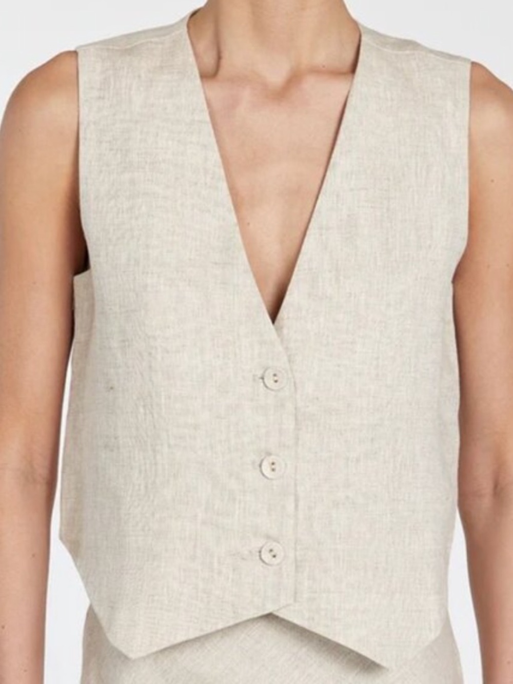 DISSH Beige Linen-Blend Button Front Vest